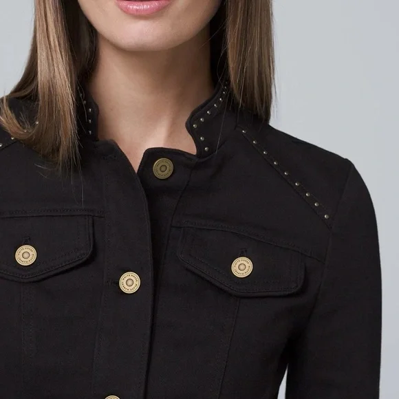 White House Black Market Studded Denim Blazer, Size 6 - Picture 3 of 8